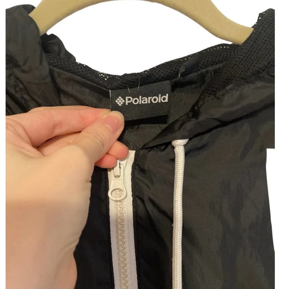 Polaroid Black Full Zip Windbreaker Full Zip Hooded Jacket Size Small - Picture 3 of 8